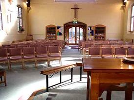 The modern interior of the church